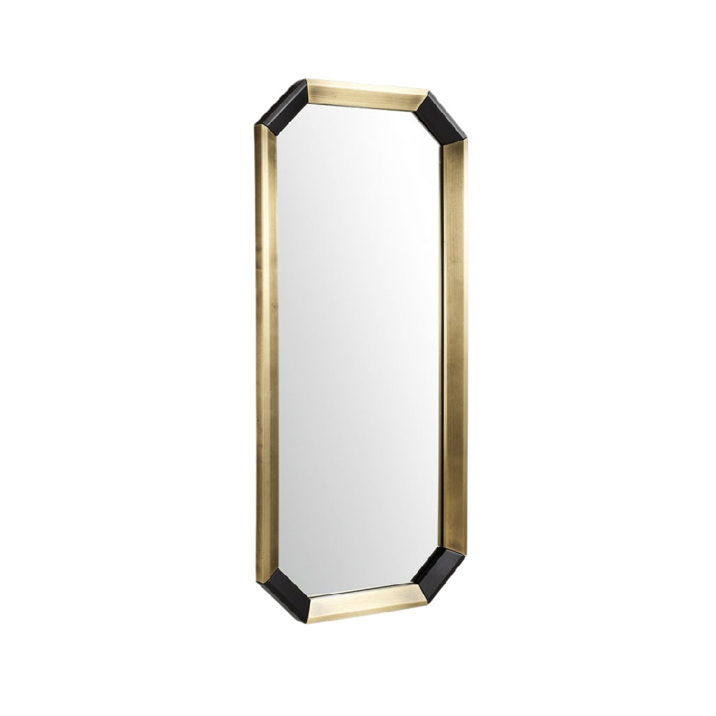 Modern Octagonal Mirror with Gold and Black Frame